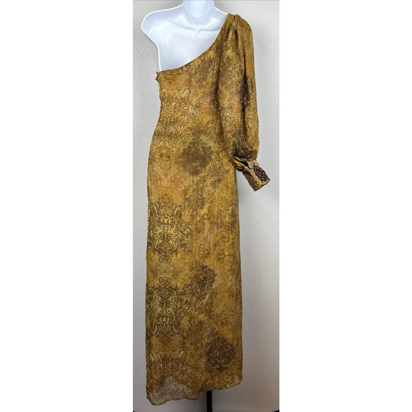 NEW Anthropologie Nirmooha One-Shoulder Shine Maxi Dress XXS Gold Beaded Boho - Picture 12 of 13